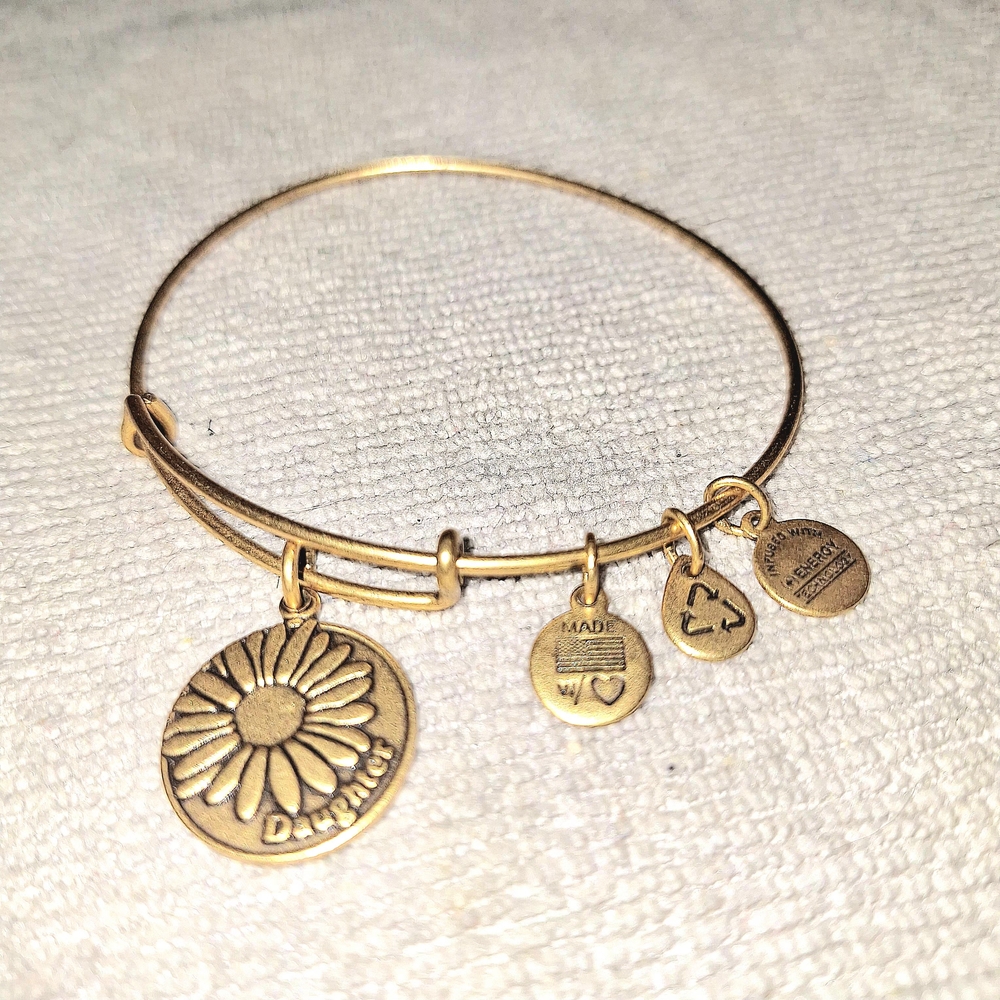 Alex and Ani Gold-Tone "Daughter" Daisy Charm Expandable Bangle Bracelet